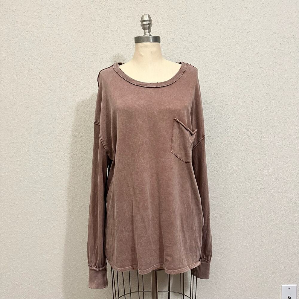 WE THE FREE Fade Into You Tee Brown Relaxed LS Slouchy Minimalist